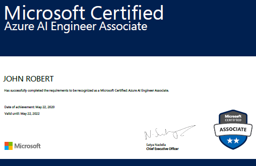 My Microsoft AI-100 Certificate